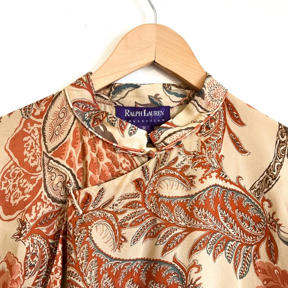 Ralph Lauren Collection Paisley Floral Silk Duster Kaftan Sz M Long Line Dress - Picture 3 of 14